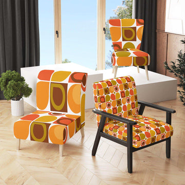 Abstract Retro Geometric Pattern VI Mid-Century Accent Chair